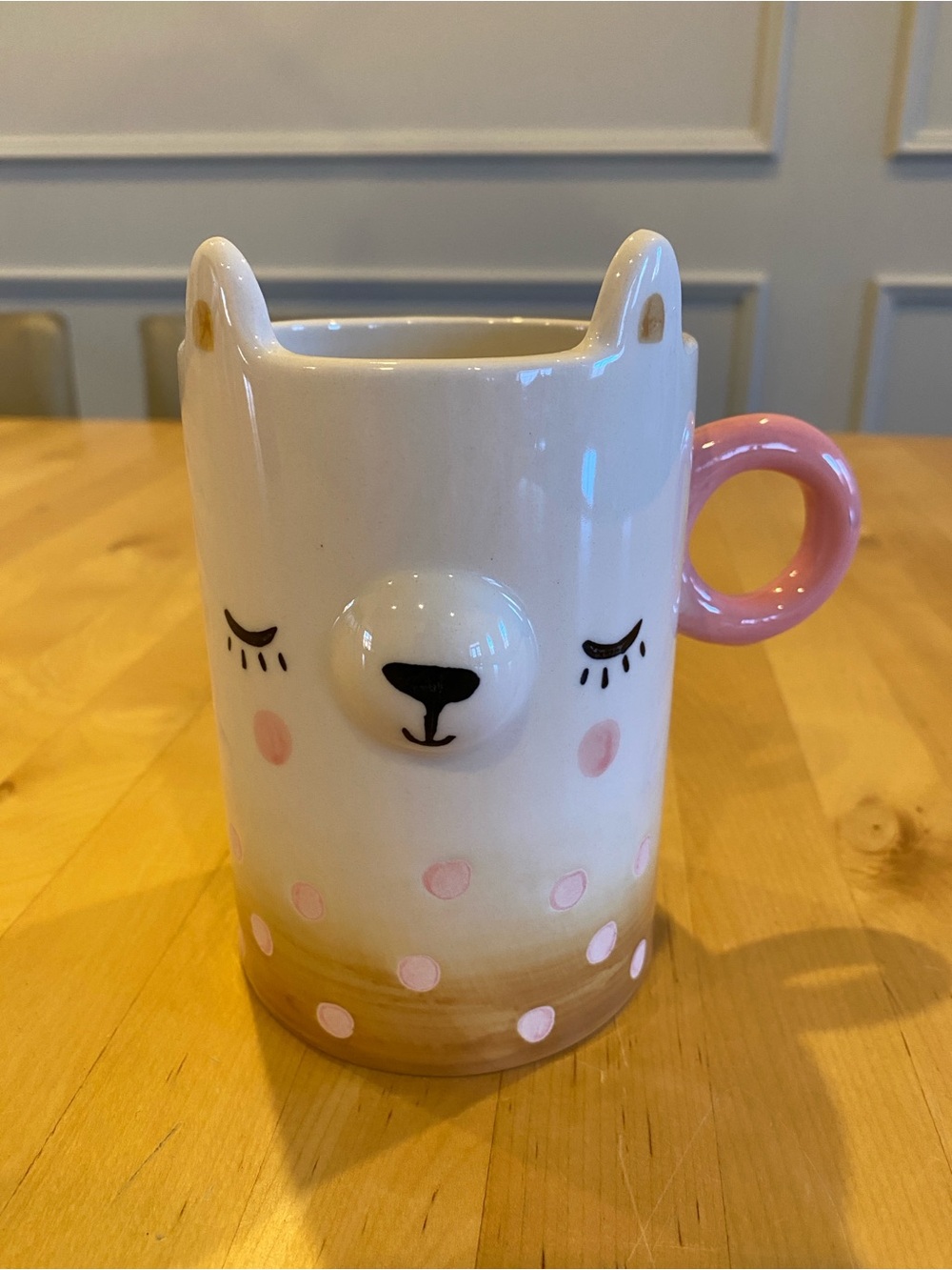 Cute Ceramic Bear Mug with Pink Handle